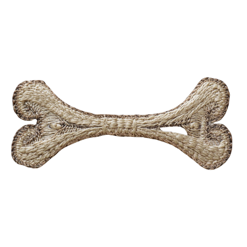 Embroidered Bone symbolizing bone divination An embroidered emblem in the shape of a bone.